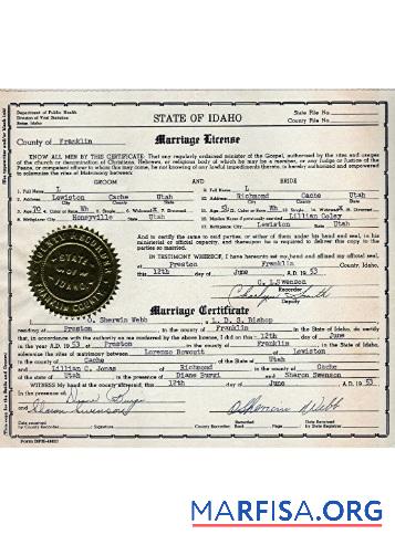 Realistic USA Idaho marriage license download for verification